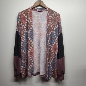 Andree By Unit Light Cardigan Sweater Women Size M Pink Gray Open Western Boho